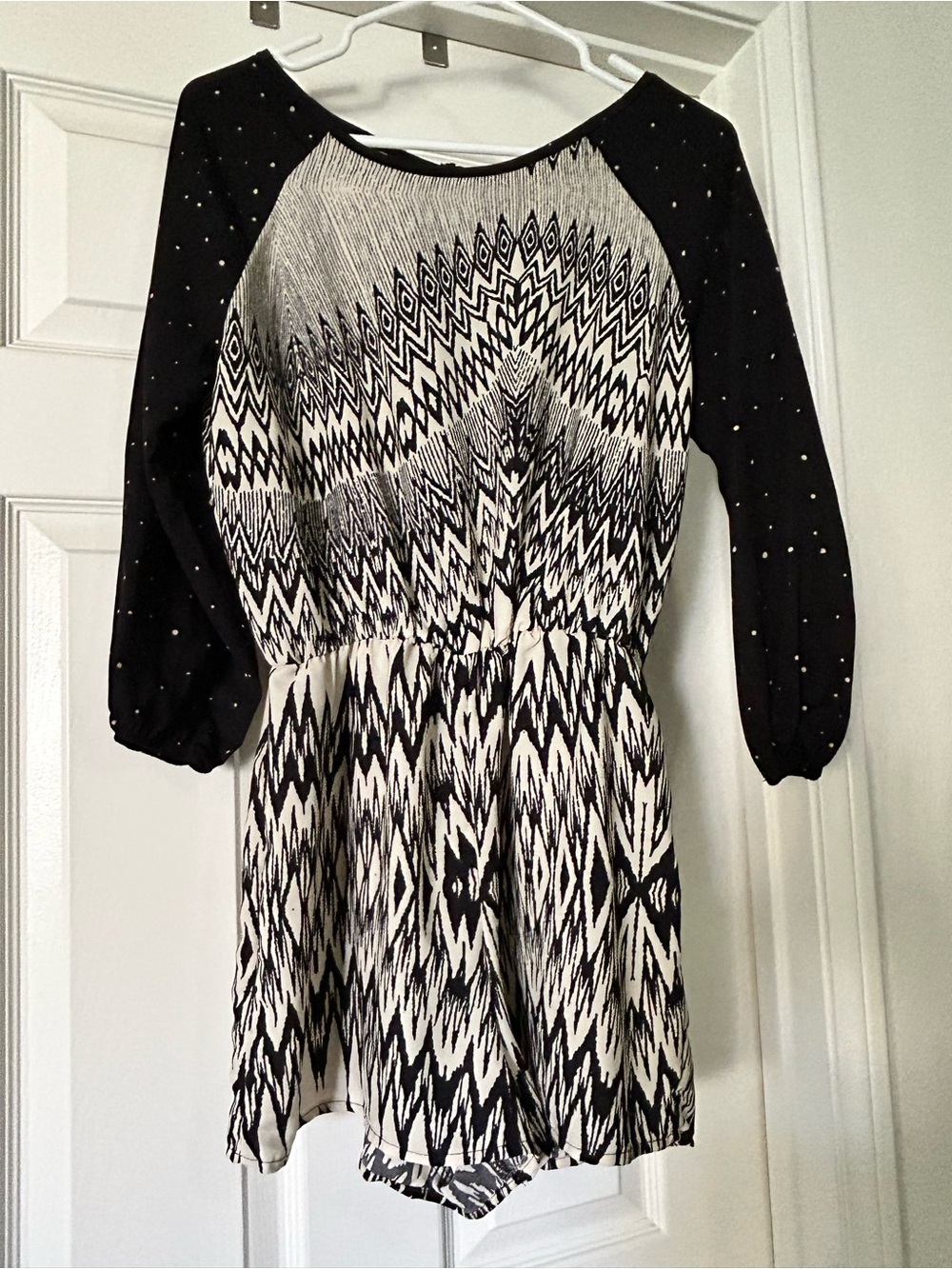 Lovely Day Black & White Patterned Long-Sleeve Romper